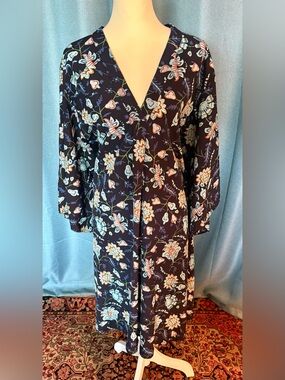 Tome NYC Navy Floral Midi Kimono Dress